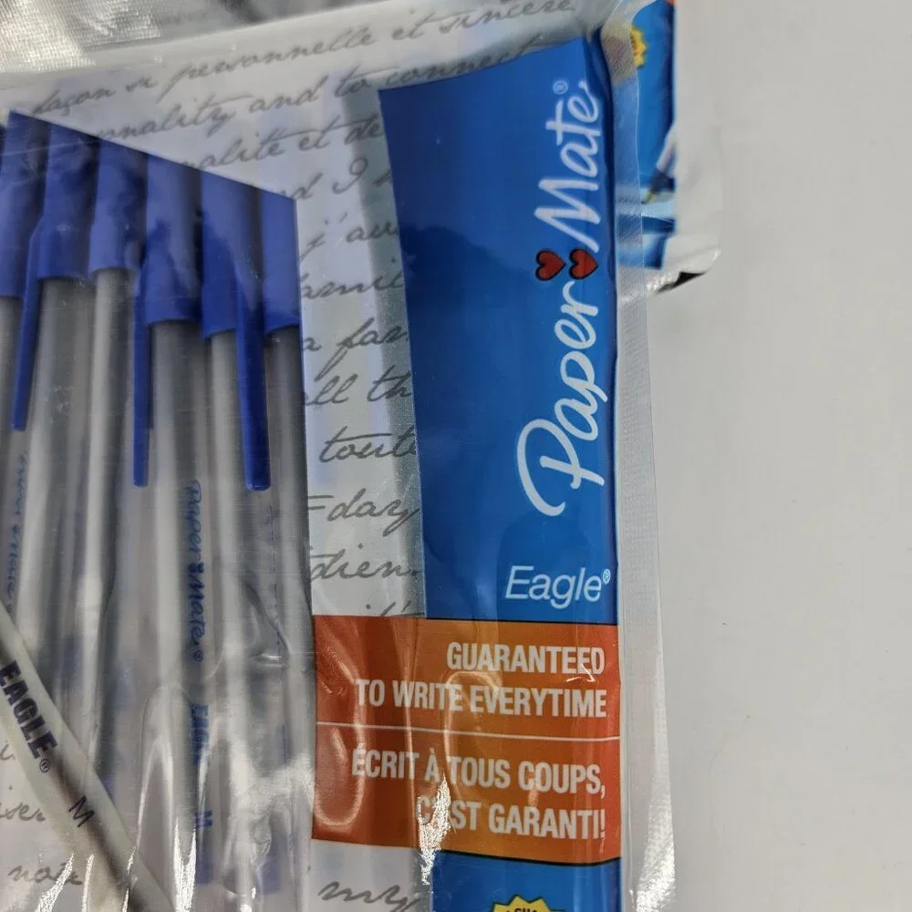 Paper Mate Eagle Ball Point Pens Blue Ink Stick 1.2mm Medium 12 Ct Capped Lot 4 - Picture 3 of 9